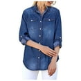 thumbnail image 1 of jsaierl Women's Plus Size Jacket Button-Down Long Sleeve Denim Shirt Blouse Roll Up Sleeve Jean Shirts Jackets with Chest Pockets, 1 of 7