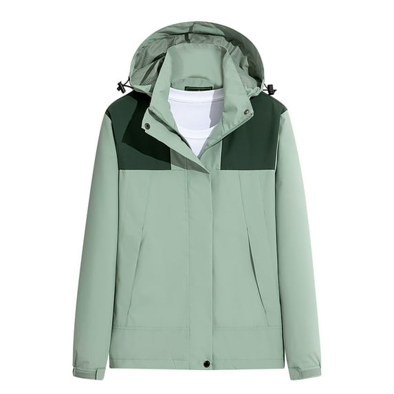 jsaierl Women's Rain Jacket Waterproof with Hood Active Outdoor Mountaineering Windbreaker Fall Casual Jacket Long Sleeve Full Zip Trench Coat