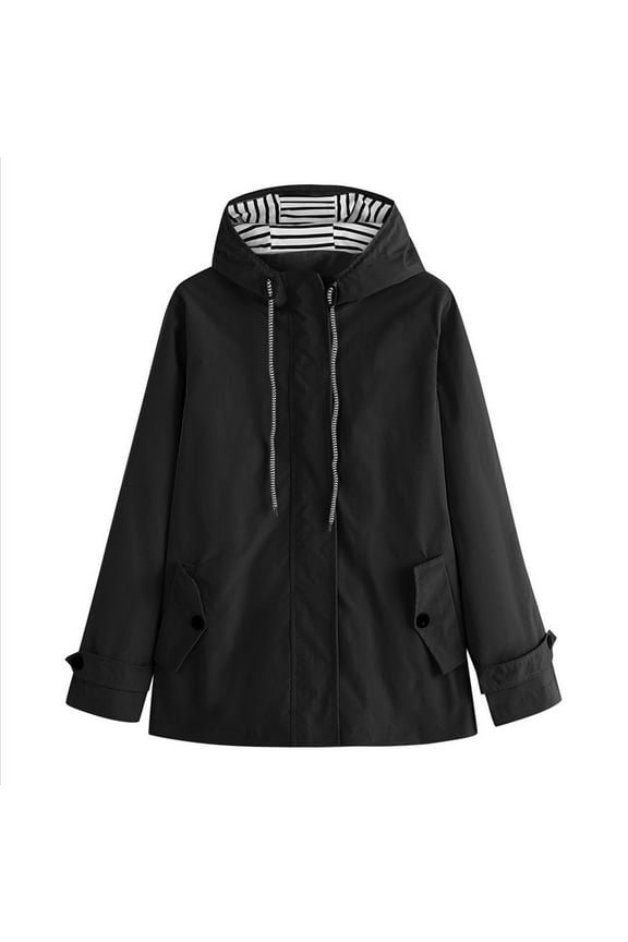 Women's Rain Jacket Waterproof with Hood Active Outdoor Mountaineering Windbreaker Fall Lightweight Jacket Full Zip Pocketed Trench Coat