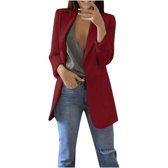 Womens Casual Blazers Open Front Long Sleeve Work Office Jackets Lapel Collor Lightweigth Jackets with Pockets XX-Large A-wine