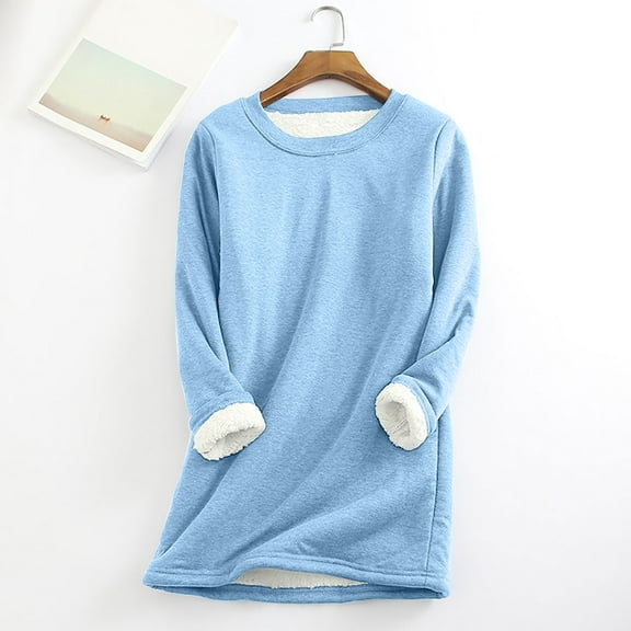 jsaierl Women's Sherpa Lined Sweatshirts Fleece Crewneck Loungewear Pullover Long Sleeve Basic Tunic Top Winter Thermal Underwear Top