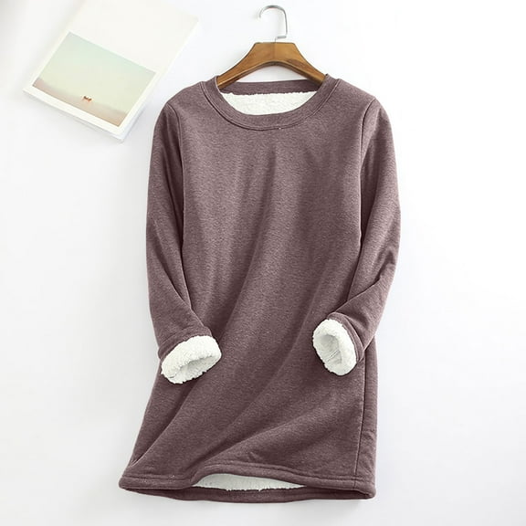 jsaierl Sherpa Lined Sweatshirts for Women Fleece Crewneck Pullover Loungewear Long Sleeve Casual Tunic Top Winter Thermal Underwear Top