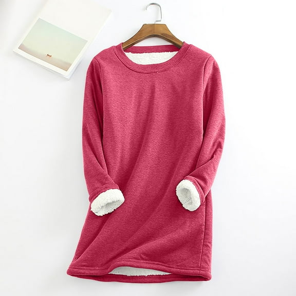 jsaierl Women's Sherpa Lined Sweatshirts Fleece Crewneck Loungewear Pullover Long Sleeve Casual Tunic Top Winter Warm Underwear Top