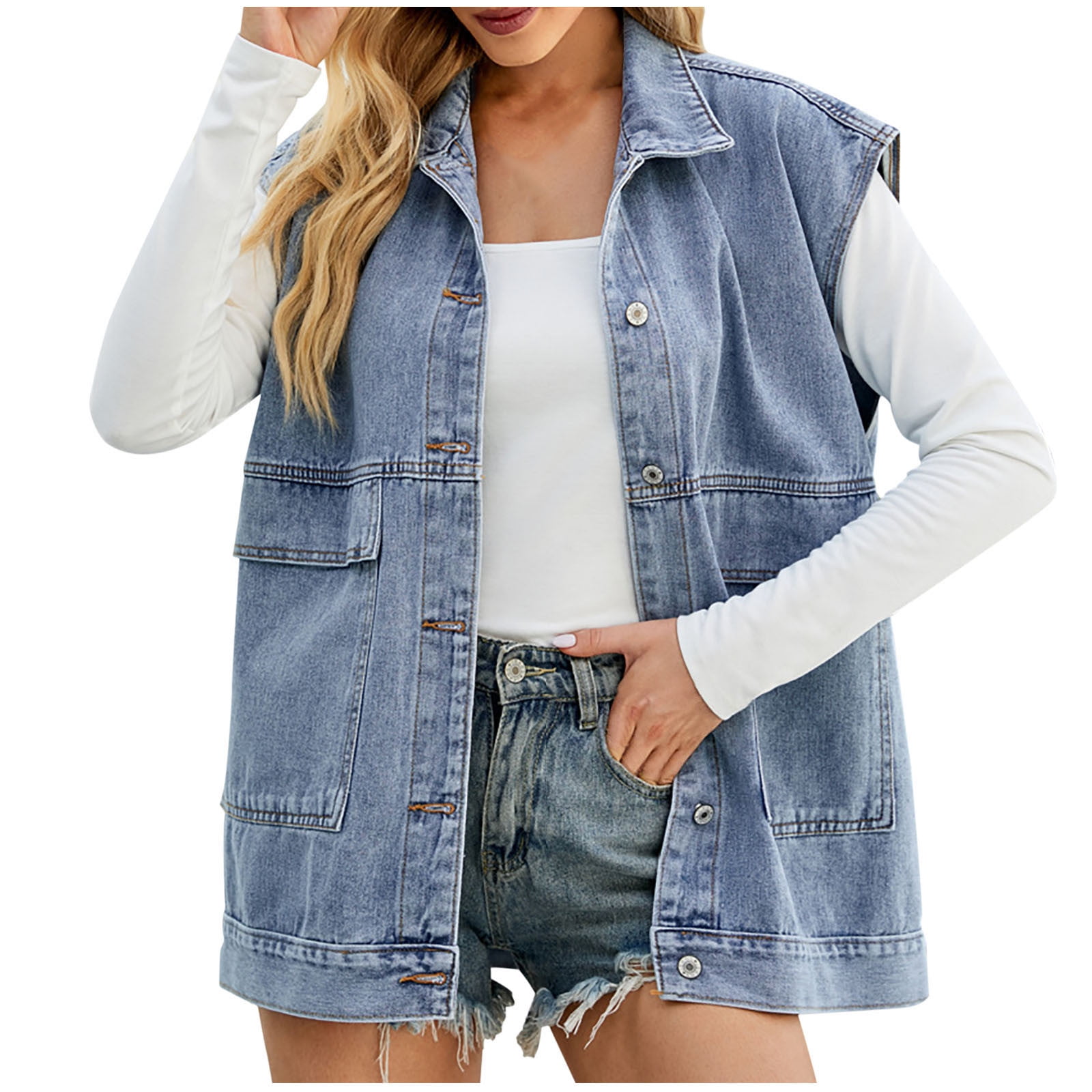 Denim sleeveless jackets for womens online deals