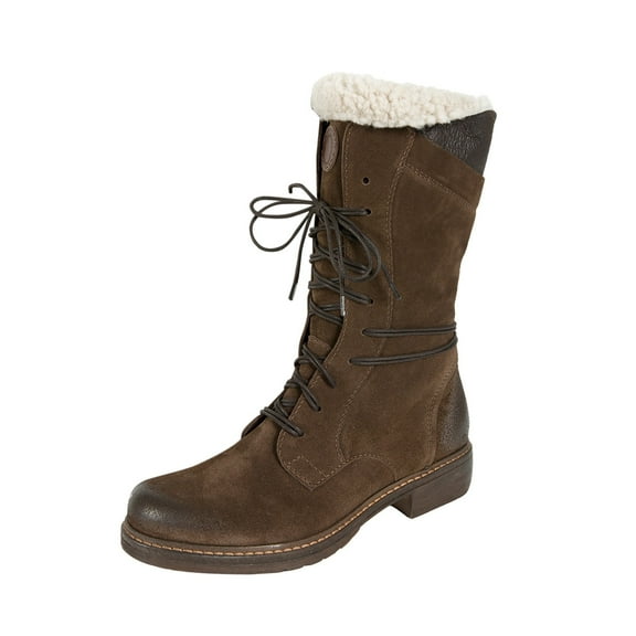 jsaierl Women's Snow Boots Suede Mid Calf Boots Round Toe Lace-up Plush Thick Knight Boots