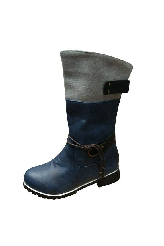 Women's Snow Boots Warm Faux Fur Lined Mid Calf Winter Snow Boots Non-Slip Western Boots