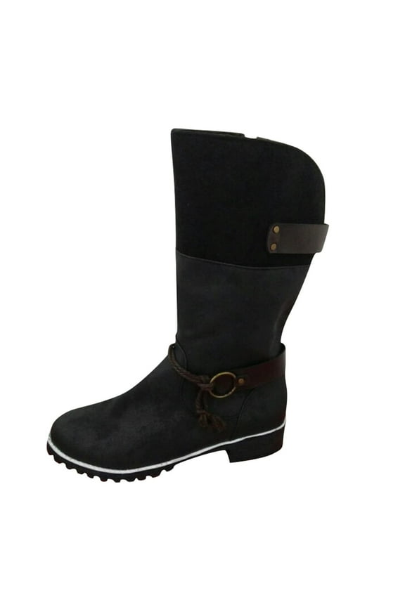 Women's Snow Boots Warm Faux Fur Lined Mid Calf Winter Snow Boots Non-Slip Western Boots