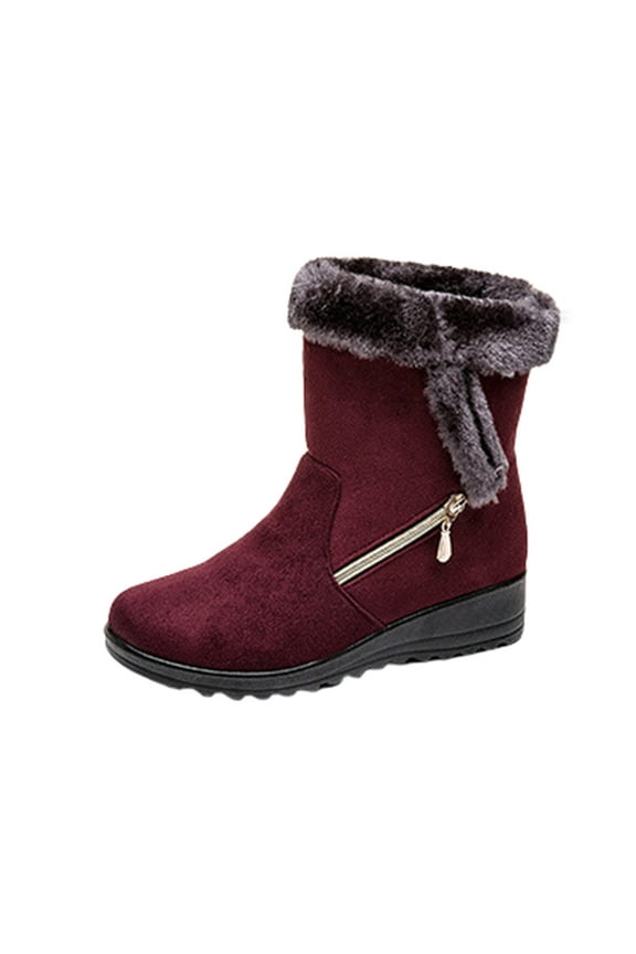 Women's Solid Color Warmth Platform Side Chain Suede And Snow Boots Shoes