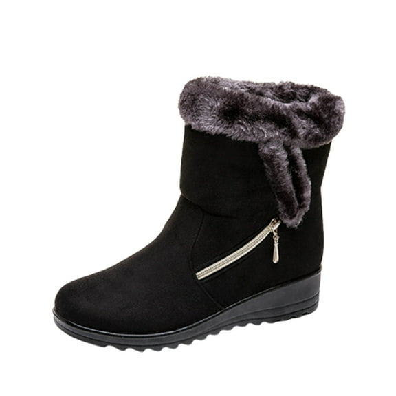 jsaierl Women's Solid Color Warmth Platform Side Chain Suede And Snow Boots Shoes