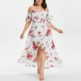 thumbnail image 1 of jsaierl Women's Summer Boho Floral Print Cold Shoulder Spaghetti Strap Tank Dress Short Sleeve Plus Size Flowy Long Dress, 1 of 9