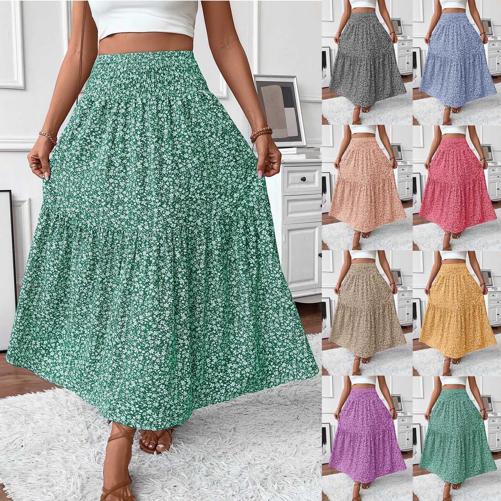 Jsaierl Women's Summer Boho Print A-line Maxi Skirts High Jsaierl Women's Summer Boho Print A-line Maxi Skirts High