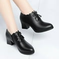 thumbnail image 1 of jsaierl Women's Tie Knot Pump Ankle Boots Closed Toe Chunky Stacked Mid Heel Booties, 1 of 6