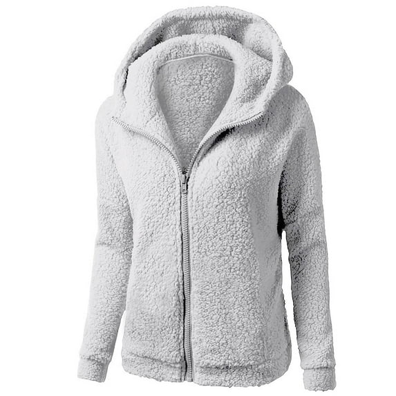 jsaierl Women's Tops Autumn And Winter Ladies Fashion Solid Color Casual Wool Zipper Cardigan Jacket Warm Long Sleeve Hoodie