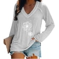 thumbnail image 1 of jsaierl Women's V-Neck Printing Loose Casual Fashion Autumn Long Sleeve T-shirt Tops, 1 of 6