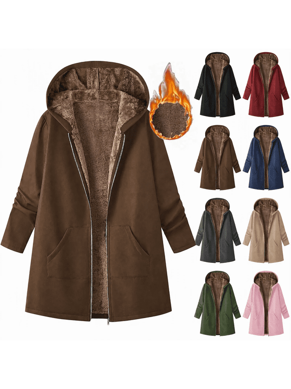 Sherpa Lined Jackets for Women Casual Fleece Zip up Hoodies Oversized Long Faux Shearling Jacket Winter Warm Coats with Pockets