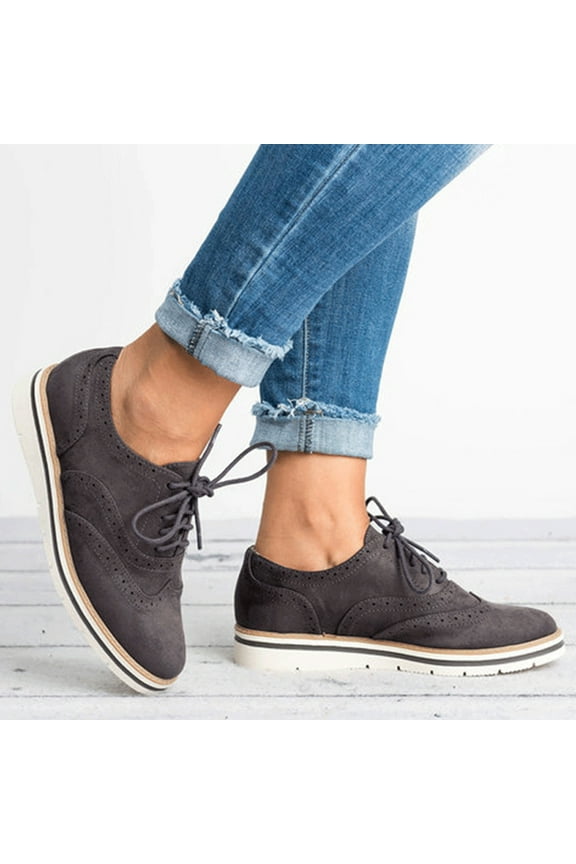 Women's Vintage Solid Color Round Toe Up Flat Heel Shoes