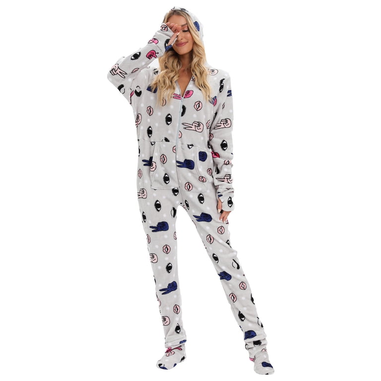 jsaierl Women's Warm Sherpa Romper Fuzzy Fleece Onesie Pajama One