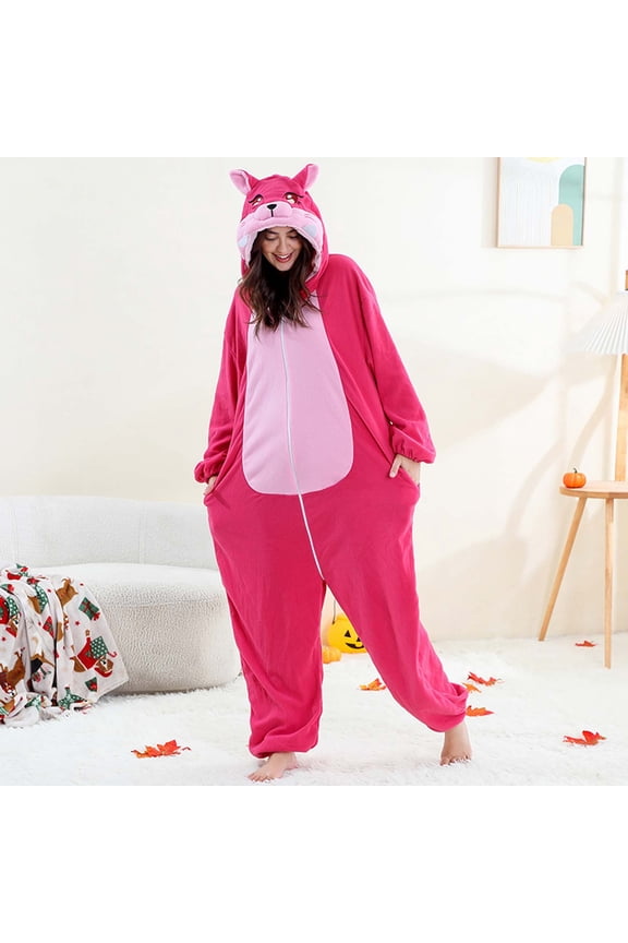 Cute Cartoon Onesie Pajamas for Women Winter Fleece Fuzzy Sleepwears Homewears Funny One Piece Christmas Costumes Jumpsuit