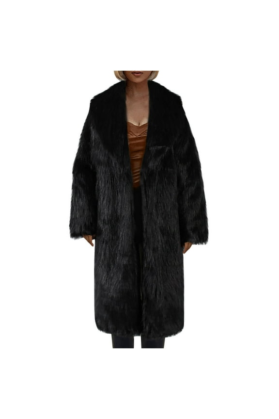 Women's Winter Jacket Thick And Warm Furry Fluffy Solid Color Faux Fur V-neck Long Jacket Coat Outwear