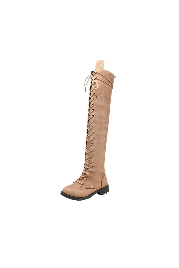 Women's Winter Solid Color Warm Suede Side Zipper Lace Up Knee Flat Rider Boots