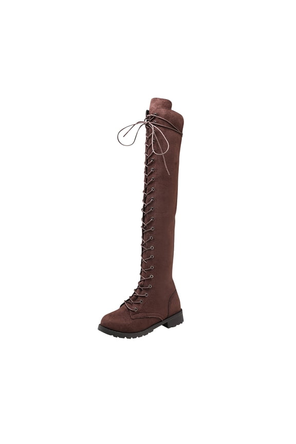 Women's Winter Solid Color Warm Suede Side Zipper Lace Up Knee Flat Rider Boots