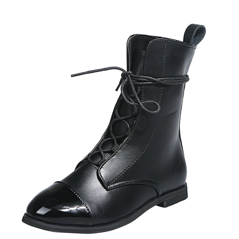 jsaierl Women sRetro Soft Leather Round Toe Color Matching Lace Flat Ankle Boots Walmart