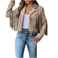 thumbnail image 1 of jsaierl Womens 2024 Fashion Faux Suede Tassel Jackets Lapel Cropped Motorcycle Jacket Outerwear, 1 of 9