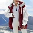 thumbnail image 1 of jsaierl Womens 2024 Winter Fuzzy Fleece Jacket Hooded Color Block Patchwork Cardigan Coats Outerwear with Pockets,Fleece Jacket Women Full Zip, 1 of 5