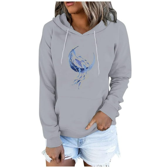 Sweatshirts for Women Loose Fit Lightweight Women's Fashion Casual Printed Long Sleeve Blouse Pocket Pullover Tops Hoodies Sudaderas Mujer