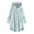 thumbnail image 1 of jsaierl Womens Button Plush Tops Fleece Fuzzy Cat Ear Hooded Loose Cardigan Sweatshirt Solid Color Coat Jacket, 1 of 5