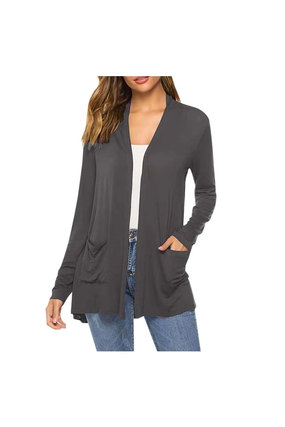 Womens Casual Fall Long Sleeve Cardigans Sweater Lightweight Open Front Draped Lacy Hem Cardigans Cozy Duster