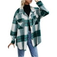 thumbnail image 1 of jsaierl Womens Casual Flannel Wool Blend Plaid Lapel Button Down Long Sleeve Shacket Jacket Coat Winter Loose Oversize Shirts Top, 1 of 7