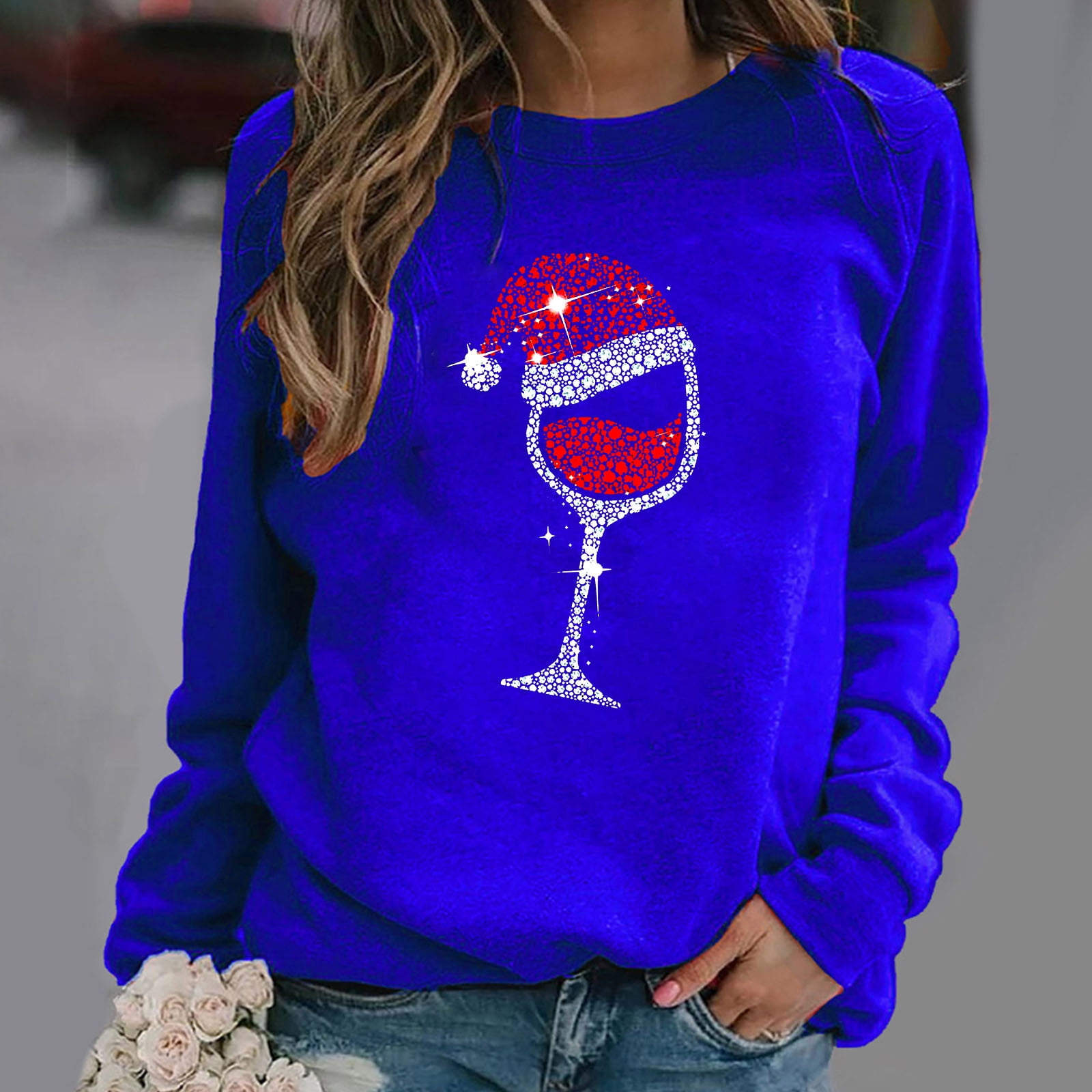 jsaierl Womens Christmas Sweatshirts Funny Christmas Glasses Print