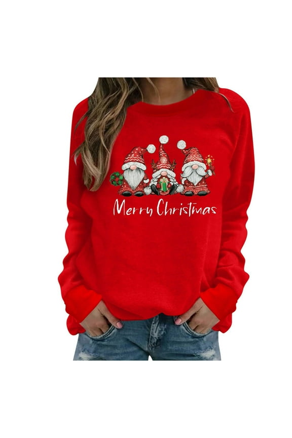 Womens Christmas Sweatshirts Long Sleeve Gnomes Graphic Top Funny Crewneck Sweatshirt Graphic Pullover for Women Fashion 2025