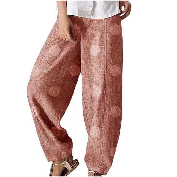 jsaierl Womens Cotton Linen Pants Wide Leg Elastic Waist Pants Summer Comfy Tie Front Trousers Sweatpants Lightweight Palazzo Pants