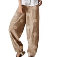 thumbnail image 1 of jsaierl Womens Cotton Linen Pants Wide Leg Elastic Waist Pants Summer Comfy Tie Front Trousers Sweatpants Lightweight Palazzo Pants, 1 of 5