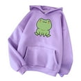 thumbnail image 1 of jsaierl Womens Cute Cartoon Frog Print Hoodies Long Sleeve Pullover Drawstring Hooded Sweatshirts, 1 of 3