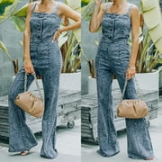jsaierl Womens Denim Jumpsuits and Rompers , Women Fashion Casual Solid Long Jumpsuit Pocket Flare Rompers Overalls