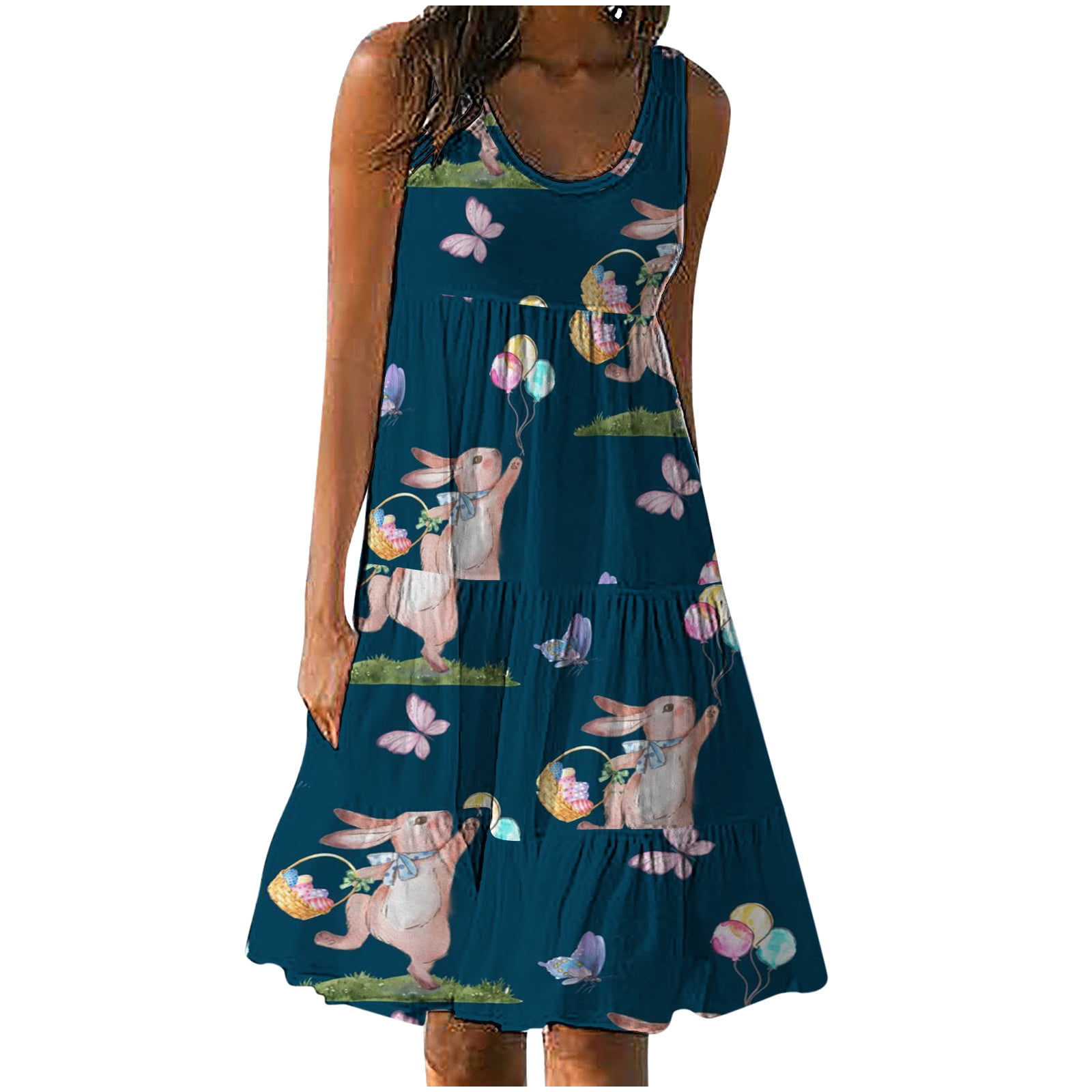 jsaierl Womens Easter Dresses 2024 Bunny Egg Graphic Casual Dresses