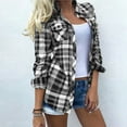 thumbnail image 1 of jsaierl Womens Fall Long Sleeve Shirts Plaid Button Down Shirts Lapel Chest Pockets Dressy Casual Tops Lightweight Open Front Cardigans Jacket, 1 of 3