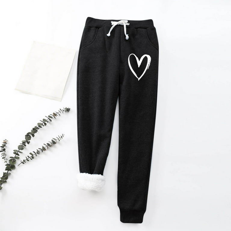 jsaierl Womens Fleece Lined Sweatpants Petite Warm Thick Pants Cotton Super Comfy Trousers Drawstring Casual Workout Joggers Sweatpants with Pockets