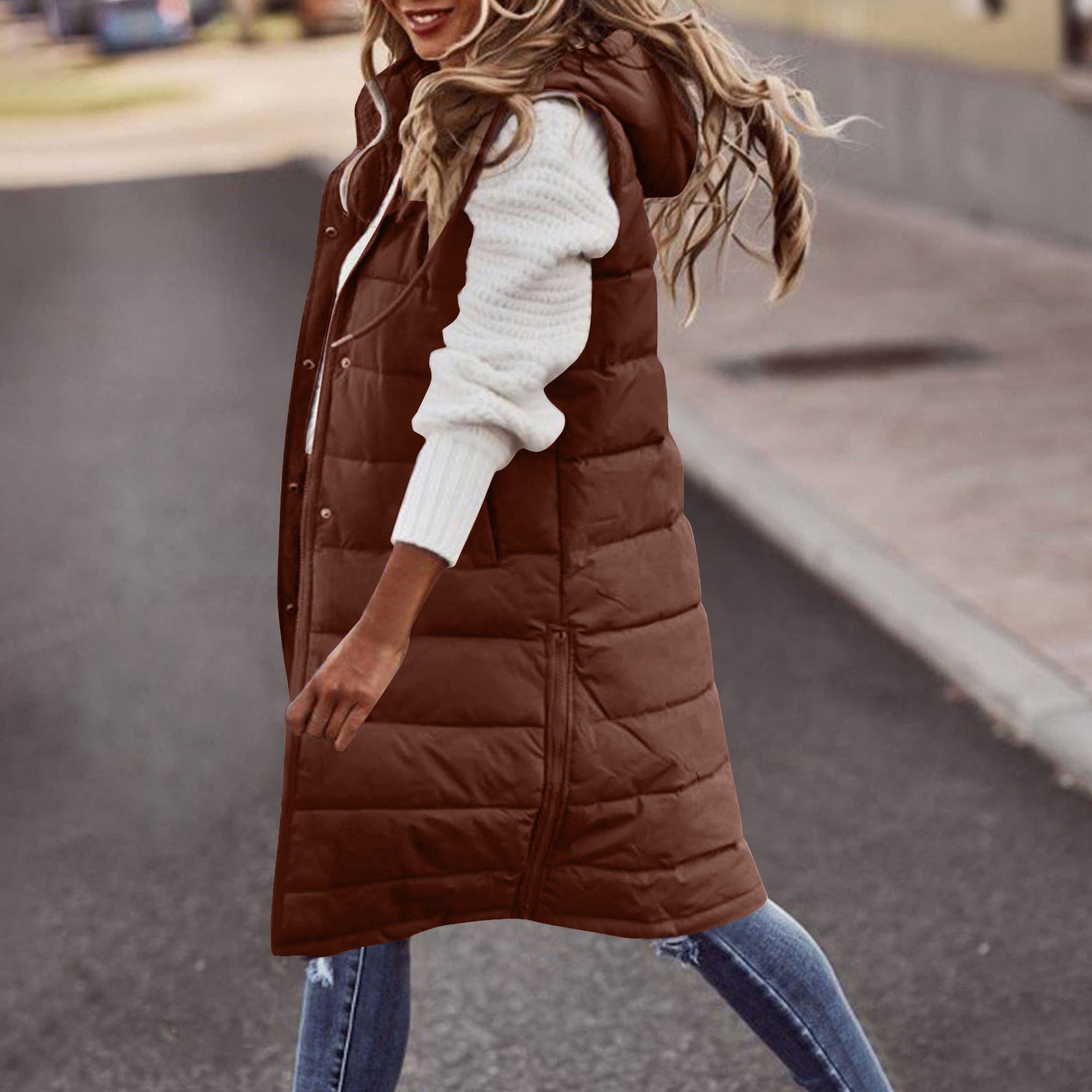 Jsaierl Womens Hooded Puffer Vest Women s Long Down Vest Zipper Puffer 