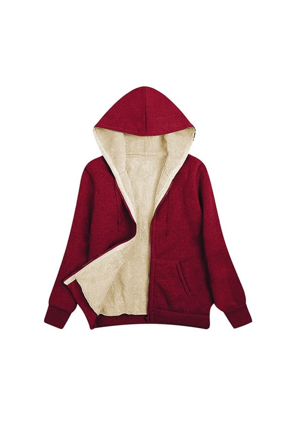 Womens Hoodies Fleece Lined Jacket Zip Up Long Sleeve Cozy Outwear Solid Warm Hooded Jackets