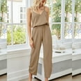 thumbnail image 1 of jsaierl Womens Jumpsuits, Women Fashion Sexy Summer Casual Solid Color Sling V-Neck Ruched Open Back Pocket Jumpsuit, 1 of 8