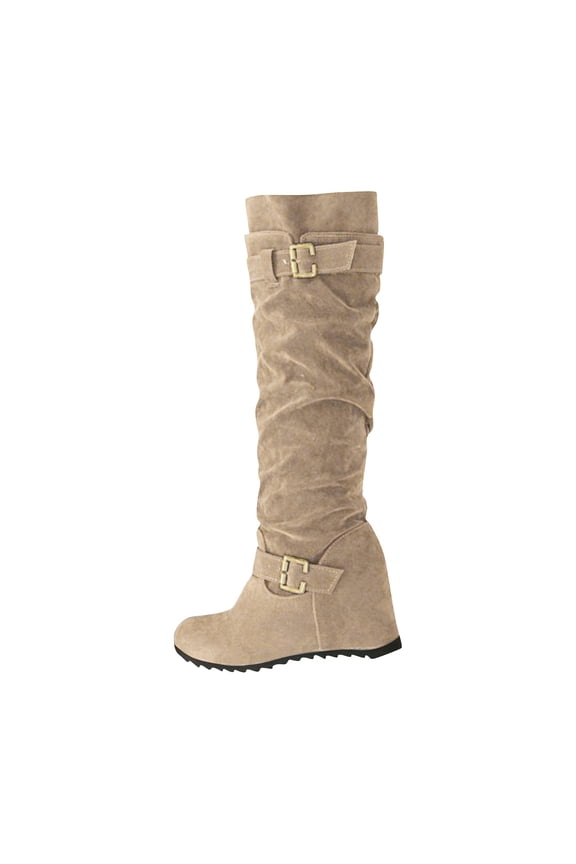 Womens Knee High Boots Suede Riding Boots Hide Wedge Heels Wide Calf Knee Fall Winter Boots