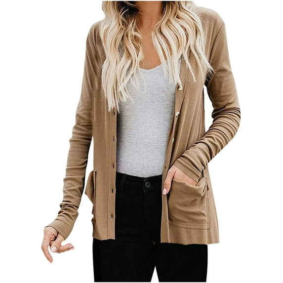 jsaierl Womens Knitted Cardigan Lightweight Long Sleeve Button Down Cardigan with Pocket Cute Casual Candy Solid Cadigan Coat