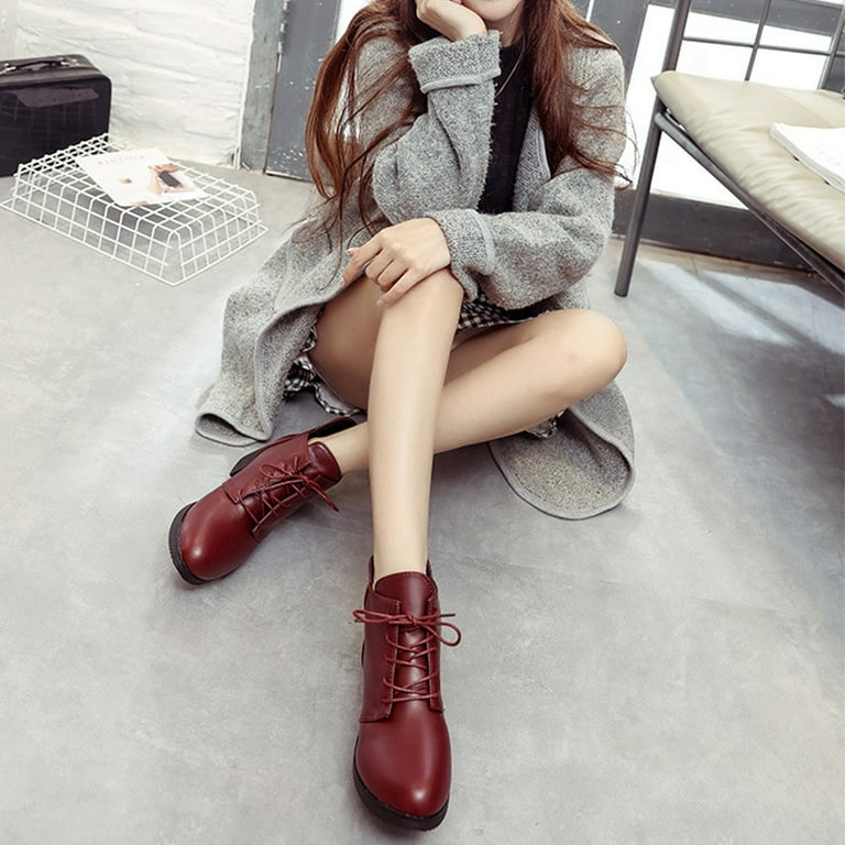 jsaierl Womens Lace Up Ankle Booties Low Heels Chunky Dressy Boots