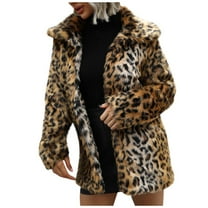 jsaierl Womens Leopard Print Coats Jackets Winter Warm Luxury Faux Fur Fuzzy Cardigan Coat Long Outwear Parka Overcoat