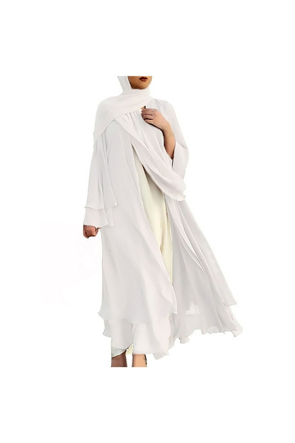 Womens Muslim Open Front Chiffon Maxi Cardigan Abaya Robe Kaftan Loose Dress Head Wrap