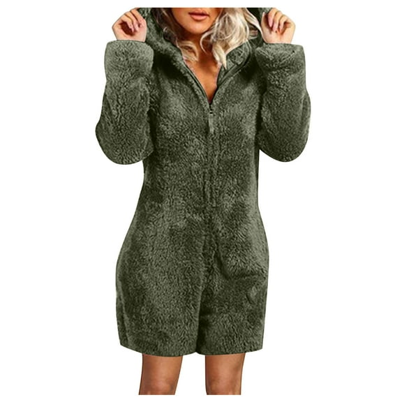 jsaierl Womens Onesies Fluffy Fleece Jumpsuits Sleepwear Plus Size Hood Sets Pajamas for Adult Winter Warm Pajamas Homewear Christmas Pajamas